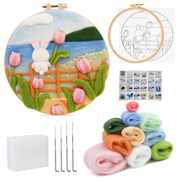 MOMOJIA Complete DIY Flower Felting Art Set Natural Linen Materials Included
