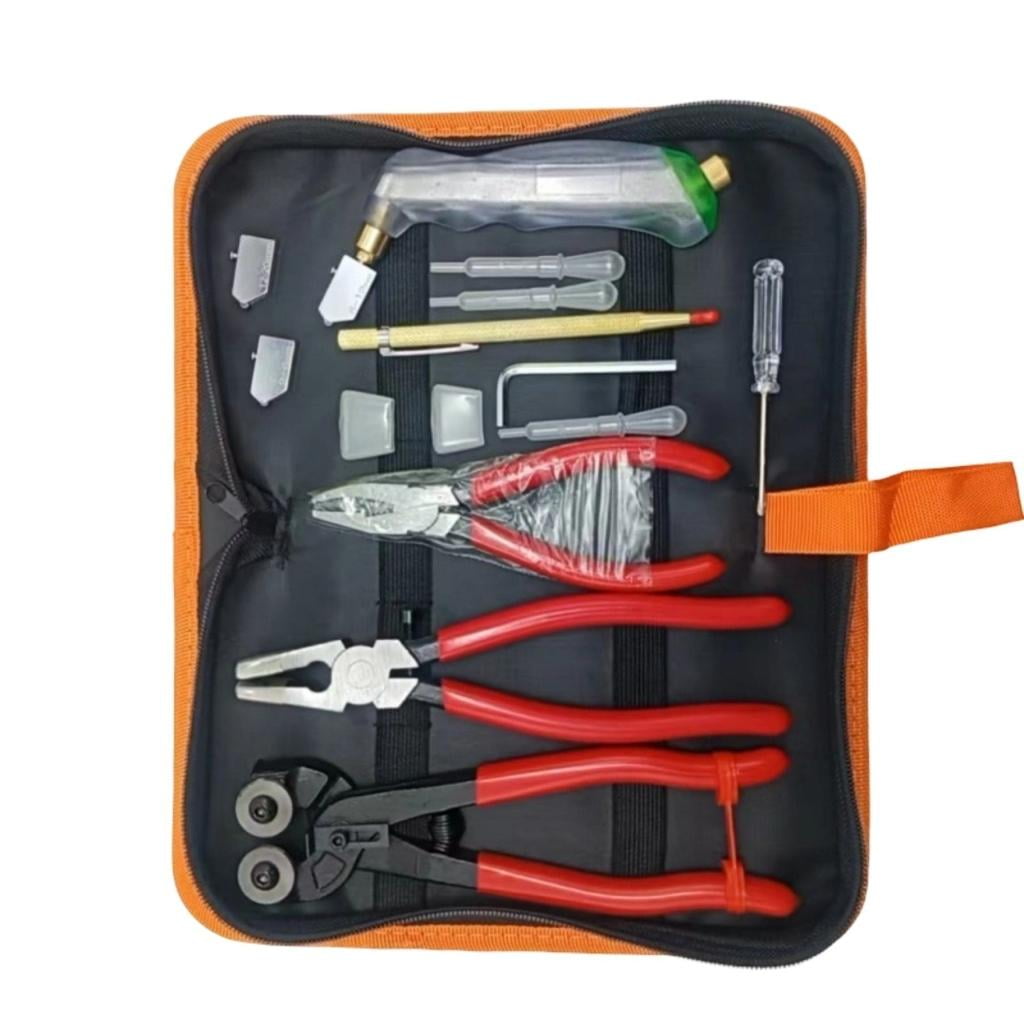 MOMOJIA Comprehensive Glass Working Cutter Tool Pack Multiple Attachments Craft Construction Glass Cutter and Trimming Plier Set