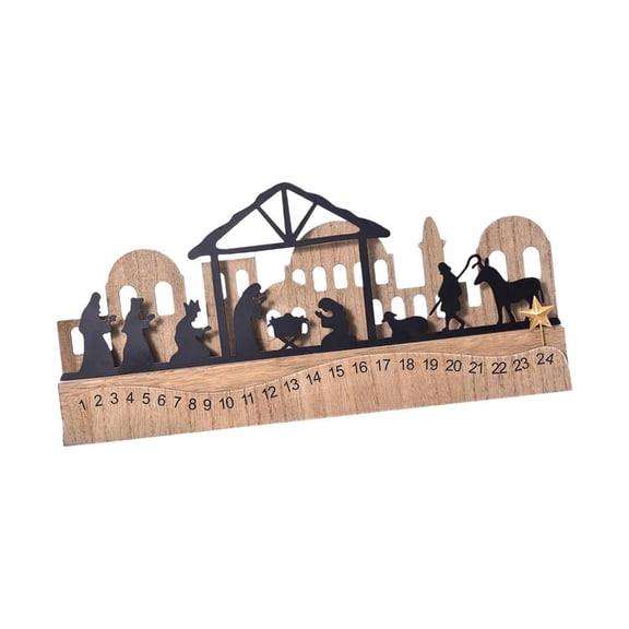 MOMOJIA Decorative Wooden Festival Advent Calendar Nativity Scene Christmas Advent Calendar For Wall Mantels Tabletop Display