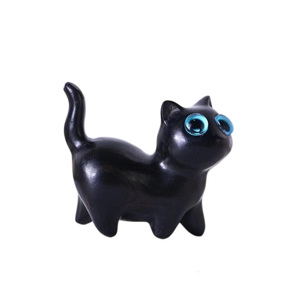 MOMOJIA Detailed Carved Wood Cats Sculpture Miniature Ornament with Eyecatching Eyes