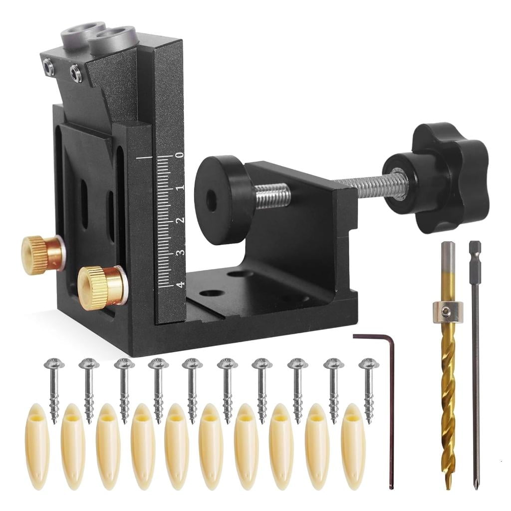 MOMOJIA Doweling Jig Set Pocket Hole Drilling Locator Jig Detachable Drill Guide Puncher