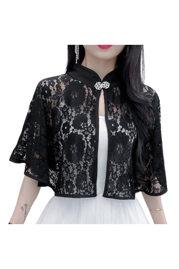 Elegant Crocheted Open Front Coat Ventilated Sheer Capelet Shrug Boleros Capes Shoulder Cover Up Evening Prom Party Dress