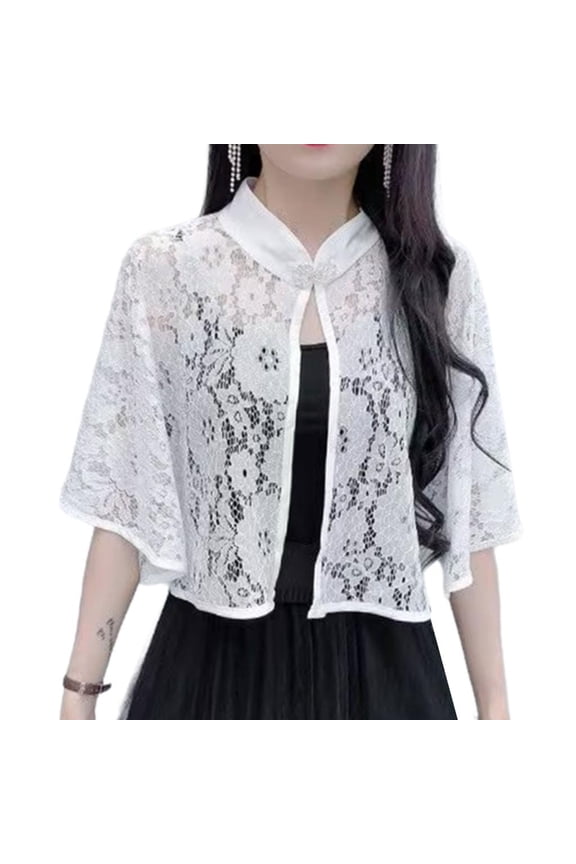 Elegant Crocheted Open Front Coat Ventilated Sheer Capelet Shrug Boleros Capes Shoulder Cover Up Evening Prom Party Dress