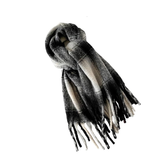 MOMOJIA Elegant Mohair Neck Scarf Winter Warm Comfortable Checkered Pattern Shawl Wrap