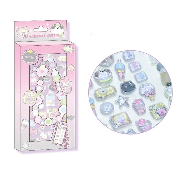 MOMOJIA Embossed PVC/PET Sticker and Phone Charm Set for Notebook Journal Water Bottle Photo Album Scrapbooking Decoration