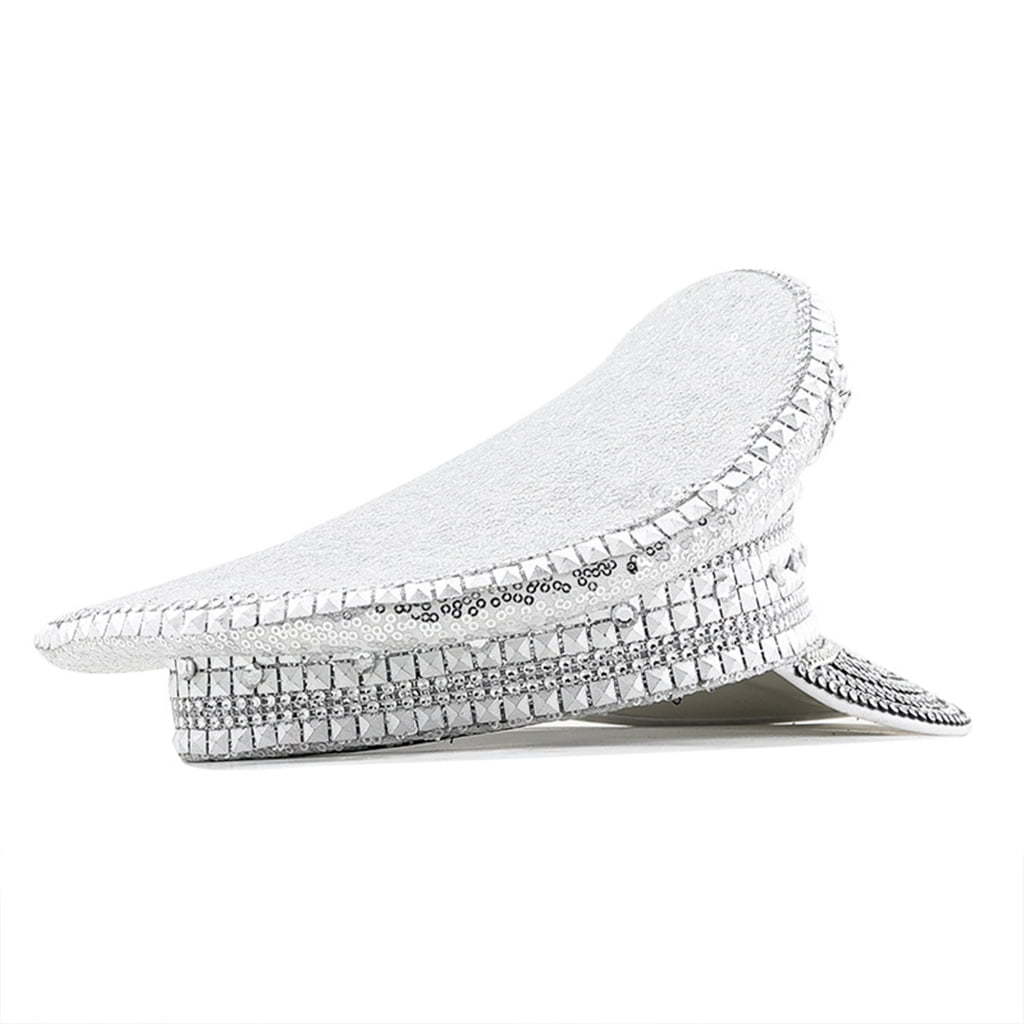 MOMOJIA Female Rhinestone Hat Wedding Party Glitter Captain Cap ...