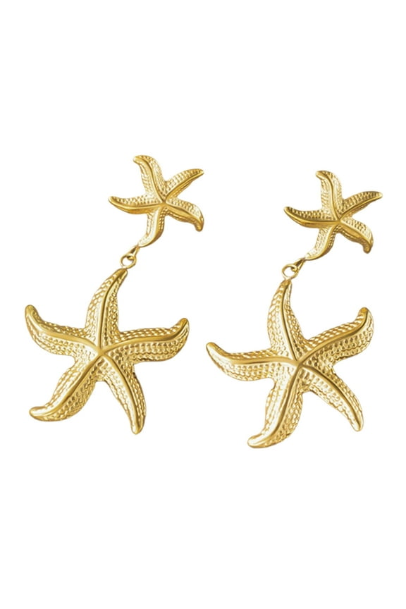Gold Color Starfish Pendant Earrings for Women Fashion Ear Dangle Waterproof