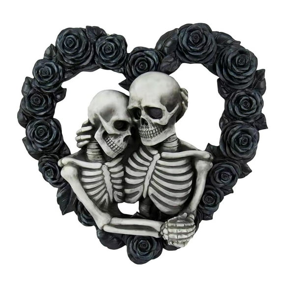 MOMOJIA Gothic Couple Wreath Heart Black Rose Skeleton Lover Garland