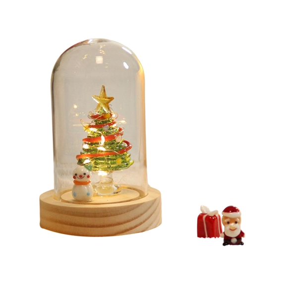 MOMOJIA Hand Blown Glass Christmas Tree - Small LED Lighted Glass Dome, Handmade Glazed Ornament & Festive Gift for Indoor Home Decor