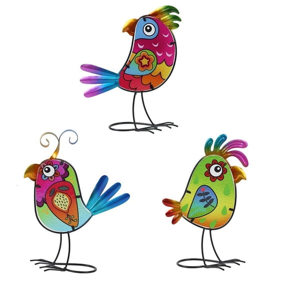 MOMOJIA Handcrafted Bird Figurine Colorful Metal Glass Bird Sculpture Garden Art Statues Spring OutdoorAn1ma1Figurine Ornament