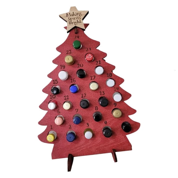 MOMOJIA Handcrafted Wooden Christmas Tree Calendar 24 Bottle Slots Home Decoration