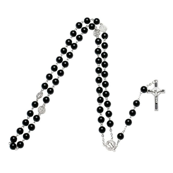 MOMOJIA Handmade Round Bead Catholic Rosary for Cross Religious Necklace Gifts for Men