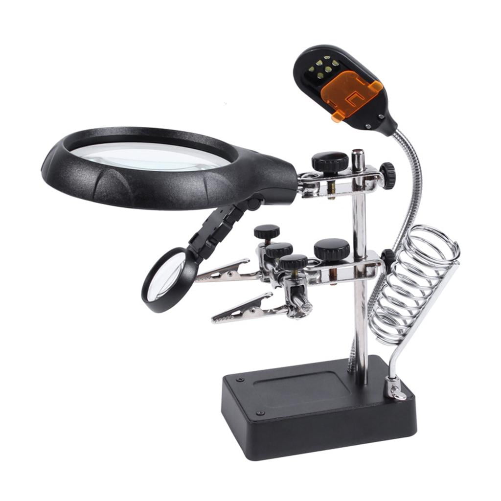 MOMOJIA Helping Hands Magnifier Station Illuminated Alligators Clip for Soldering Repair