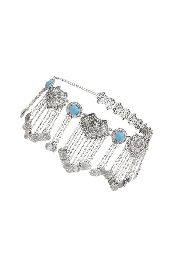 Long Adjustable Waist Jewelry Retro Coins Blue Embellishment Hip Chain Accessory