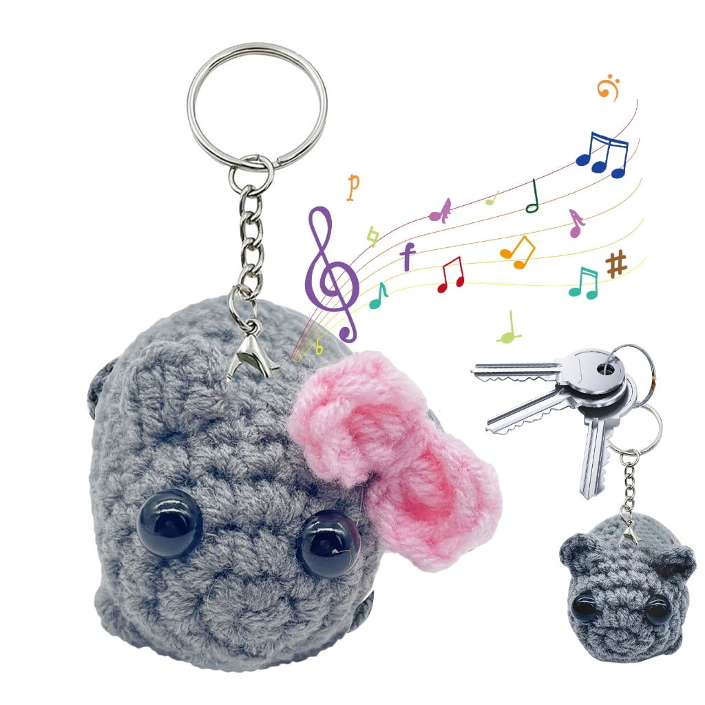 MOMOJIA Lovely Crochet Sad Hamster Keychain with Sound Plush Cotton ...