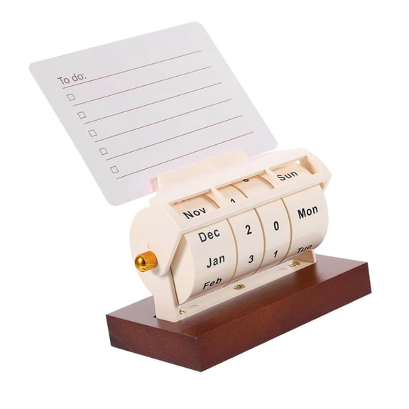 MOMOJIA Multipurpose Desk Rotating ABS Permanent Calendar With Card Holder And Pen Stand