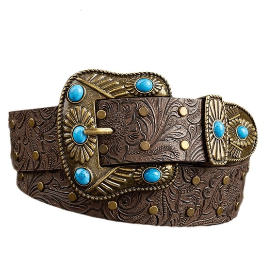 MOMOJIA PU1eatherWaist Belt Edgy Carved Design Adjustable Size Universal Fit