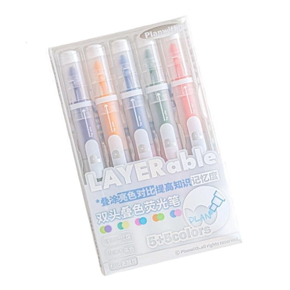 MOMOJIA Pack of 5 Two Tip Highlighters Featuring Ergonomic Grip for Easy Color Switching