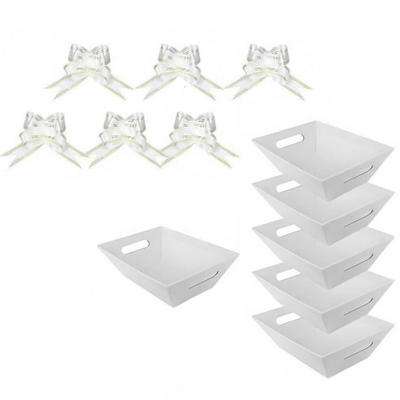 MOMOJIA Pack of 6 Decorative Paper Gift Basket With Handles and Attaching Ribbons for Christmas Valentines Weddings Gifts