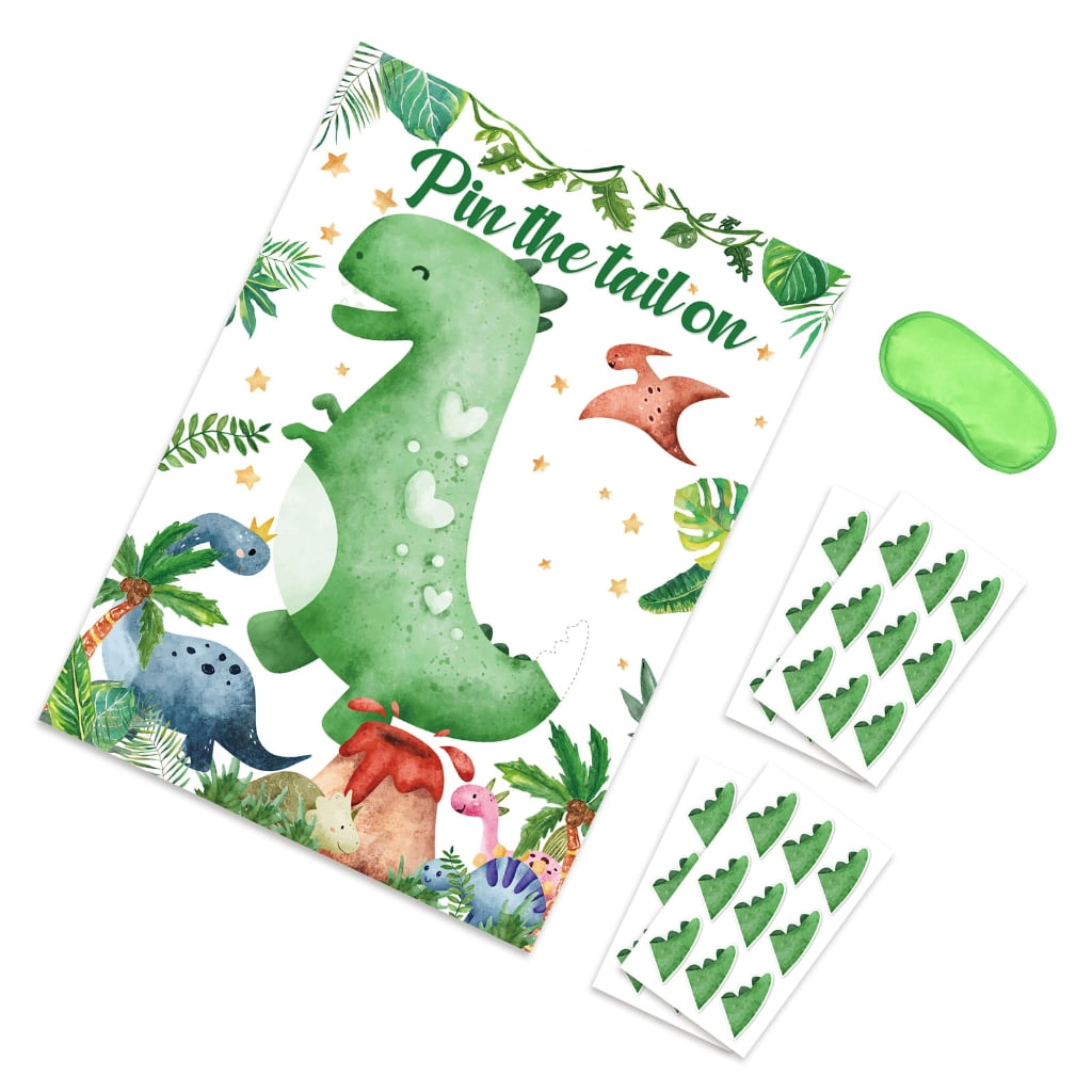 MOMOJIA Pin the Tail on the Dinosaur Game Poster with 36pcs Tail ...