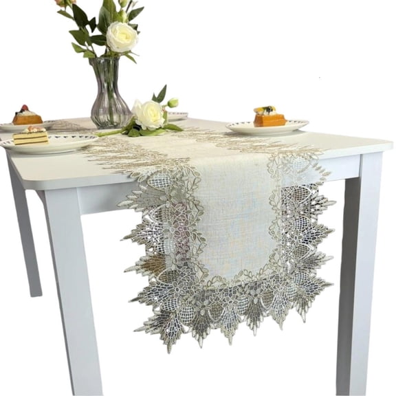 MOMOJIA Polyester Table Runner Flag Embroidered Lace Washable Dresser Scarf Home Decors