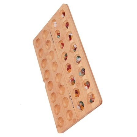MOMOJIA Portable Mancala Set Wooden Travel Board Game 65 Rockss For Family Strategy And Skill Development
