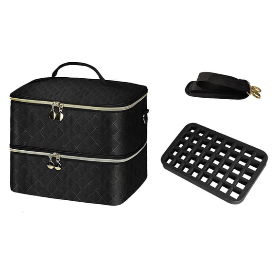 MOMOJIA Portable Nails Polish Storage Case Double Compartment Organizers Scratch Resistant Exterior Adjustable Strap Designs