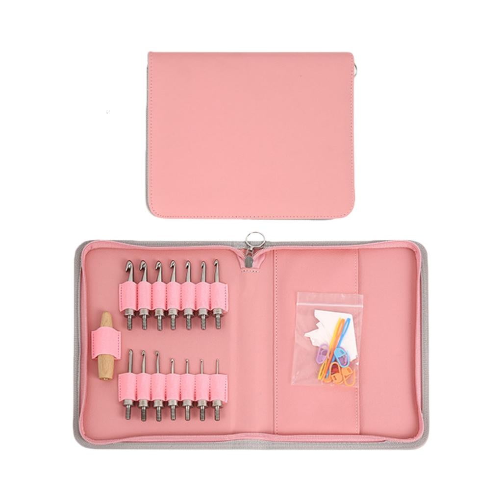 MOMOJIA Profesional Wood Grip Crochet Hook with 14 Interchangeable Stainless Steel Tip