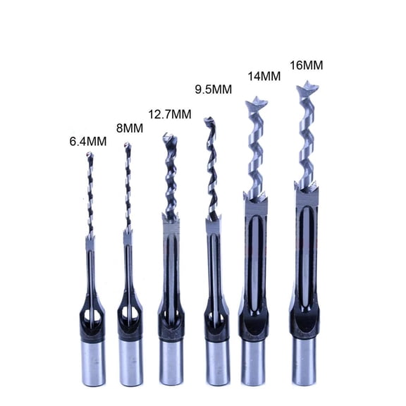 MOMOJIA 6Pcs Square Hole Mortise Chisel Drill Bit Tools, 5/8" 9/16" 1/2" 3/8" 5/16" 1/4" HSS Woodworking Hole Saw Mortising Bit