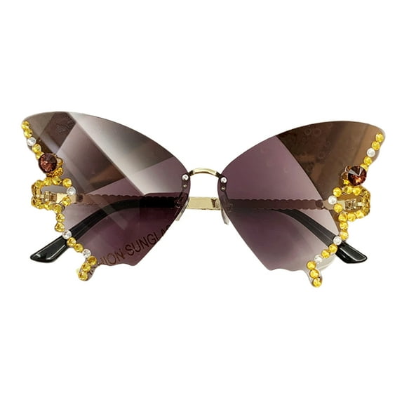 MOMOJIA Rhinestone Bling SunglassD1am0ndButterfly Sunglasses Women Rimless Small Face
