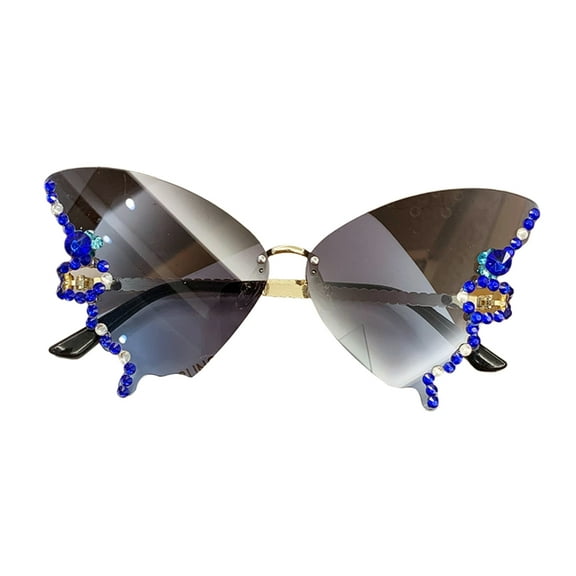 MOMOJIA Rhinestone Bling SunglassD1am0ndButterfly Sunglasses Women Rimless Small Face