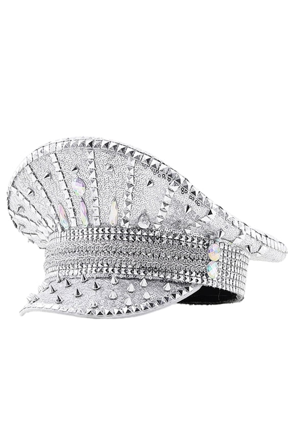 Rivets Captain Hat Shimmering Crystal Hat for Disco House Cocktail Parties