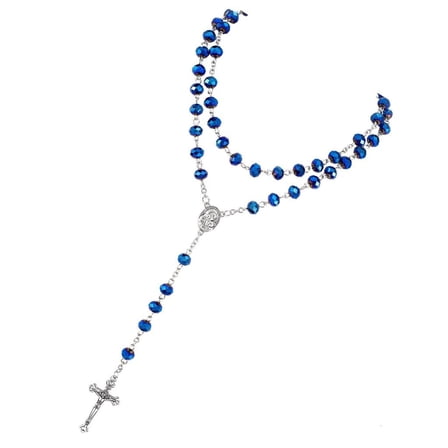 MOMOJIA Rosary Catholic Crystal Beads Necklace with Miracles Medals Crosses Crucifix