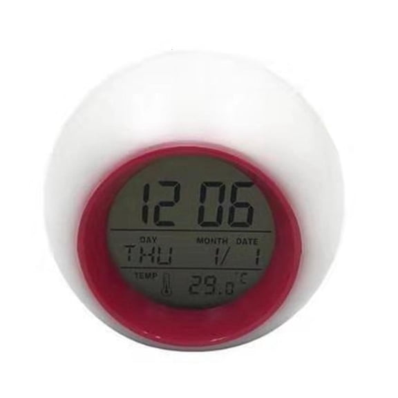 MOMOJIA Round Digital Alarm Clock With Multicolor Mood Light Calendar Temperature Display Function Battery Operated Design