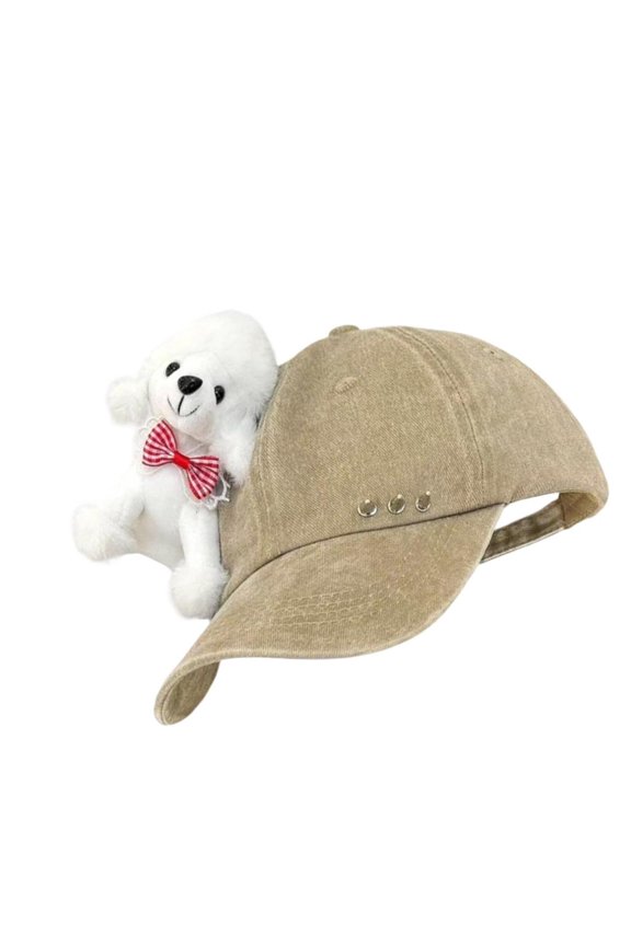 Soft Breathable Baseball Hat With Cartoon Stuffed Dog Adjustable Snapbacks Hat