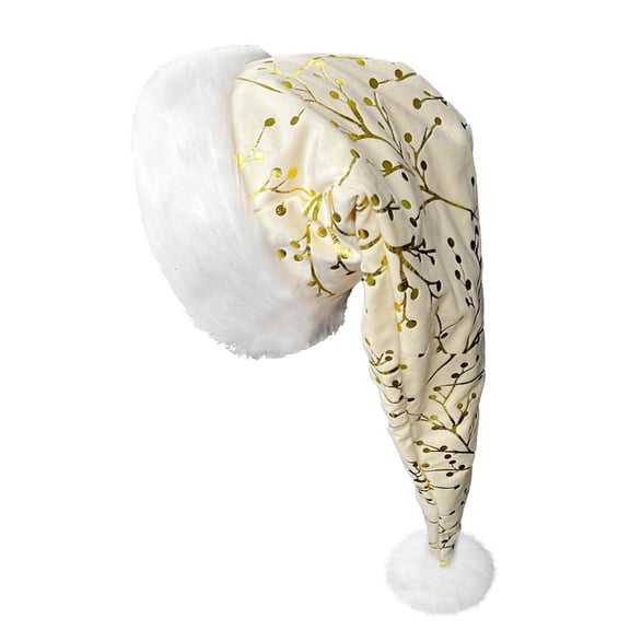 MOMOJIA Soft Plush Lined Christmas Hats with Golden Stitched Design AndFur--Trim For Christmas Event Outdoor Activity Headwear