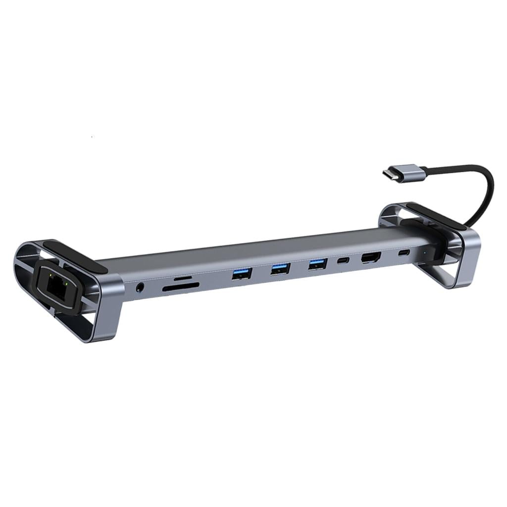 MOMOJIA Space Saving Foldable Laptop Station Aluminum 10 in 1 Docking Station Base Adjustment Computer Accessories