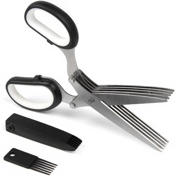 MOMOJIA Steel Kitchen Herb Chopper Scissors with 5B1adeDesign and Cover For Quick Food Preps And Office Document Shredding