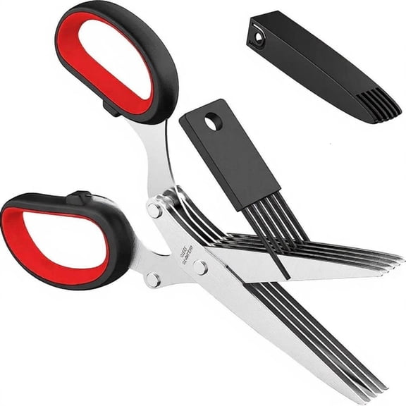 MOMOJIA Steel Kitchen Herb Chopper Scissors with 5B1adeDesign and Cover For Quick Food Preps And Office Document Shredding
