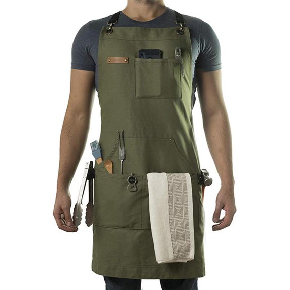 MOMOJIA Stenffy Cotton Canvas Aprons,Multiple Pockets,Adjustable Cross Back Weight Apron,BBQ and Chef Aprons for men