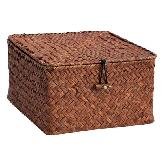 MOMOJIA Sustainable Wicker Organizer Basket With Cover For Snacks Decorative Basket