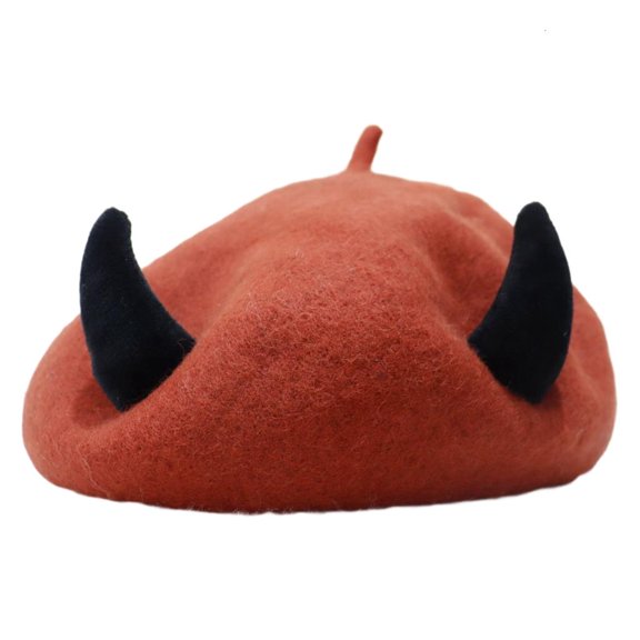 MOMOJIA Thick Warm Devil Horn Beret Hat Wool Winter Hat Fashion Accessory For Concerts Snow EventHa110weenCostume Accessories