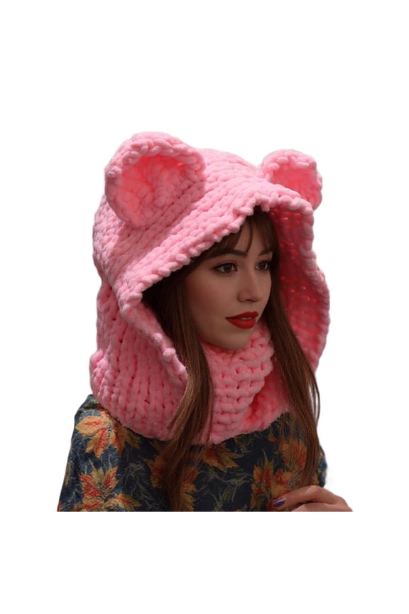 Thicken Neck Warmer Hat Crochet Bear Ear Balaclava Scarf Hat for Cold Weather Winter Sport Gear For Outdoor Enthusiasts