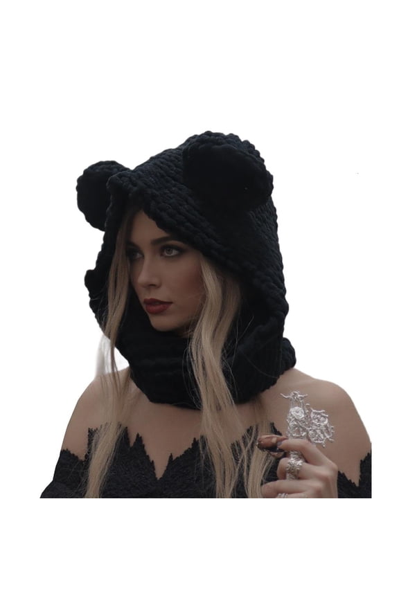 Thicken Neck Warmer Hat Crochet Bear Ear Balaclava Scarf Hat for Cold Weather Winter Sport Gear For Outdoor Enthusiasts