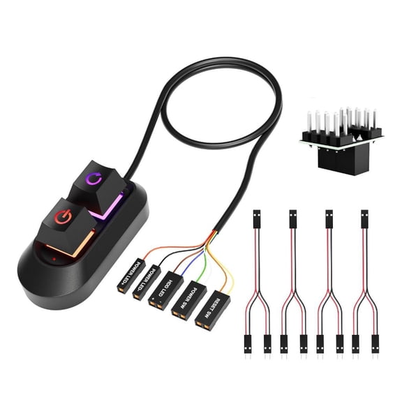 MOMOJIA Universal Desktop Computer External Power Control Button With Splitter Cable And Adapter For Easy PC Setups