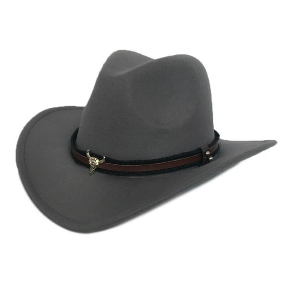 MOMOJIA Wide Brim Jazz Felt Hat Metal Bull for Head Western Cowboy Hat Top Hat for Outdo
