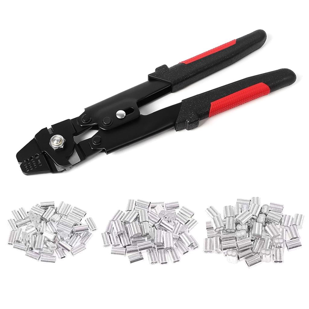 MOMOJIA Wire Rope Crimping Tool Kit Fishing Crimping Tool With 180Pcs Aluminum Crimp Looping Sleeves Wire Rope For Fishing