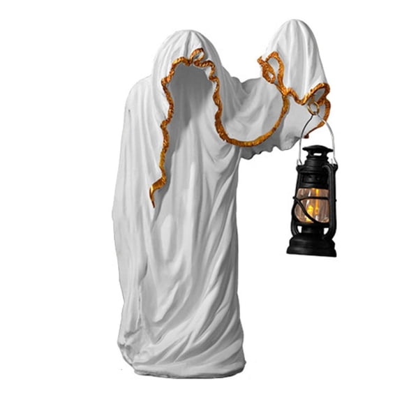 MOMOJIA Wizard Statue With Lanterns Resins Craft Sculpture Gothic Tabletop Ornament Gift