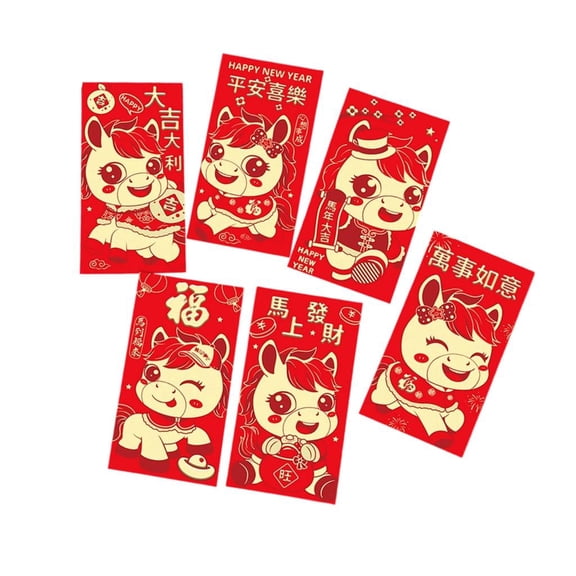 MOMOJIA Year of Horses Celebration Red Envelopes Set of 6 Traditional Festives Packaging