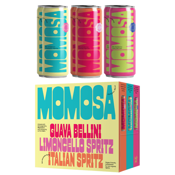 Momosa Spritz Variety 6 Pack, Non Alcoholic Mocktail, Alcohol-Free Cocktail, Adaptogens, 0.00% ABV, All-Natural Ingredients